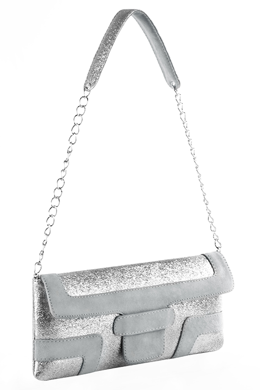 Light silver and pearl grey women's dress clutch, for weddings, ceremonies, cocktails and parties. Worn view - Florence KOOIJMAN